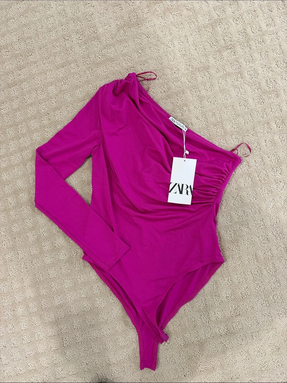 ZARA Fuchsia One-Shoulder Long-Sleeve Bodysuit